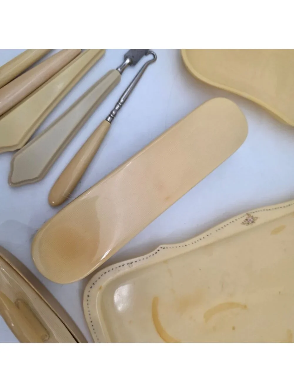 Vintage Ivory Celluloid Manicure Grooming Set Brush Tools 8-Piece Lyra Lin Dubar - Picture 10 of 11